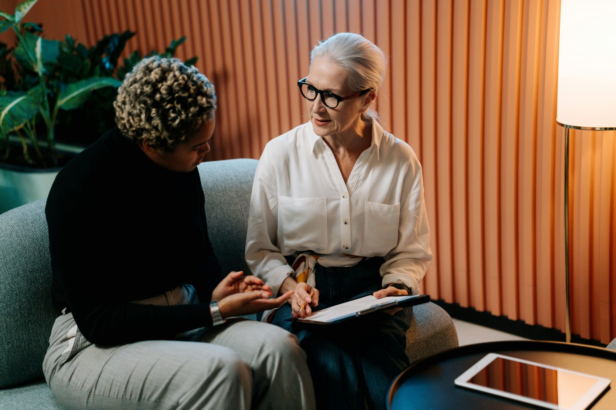 Two women having a discussion.
